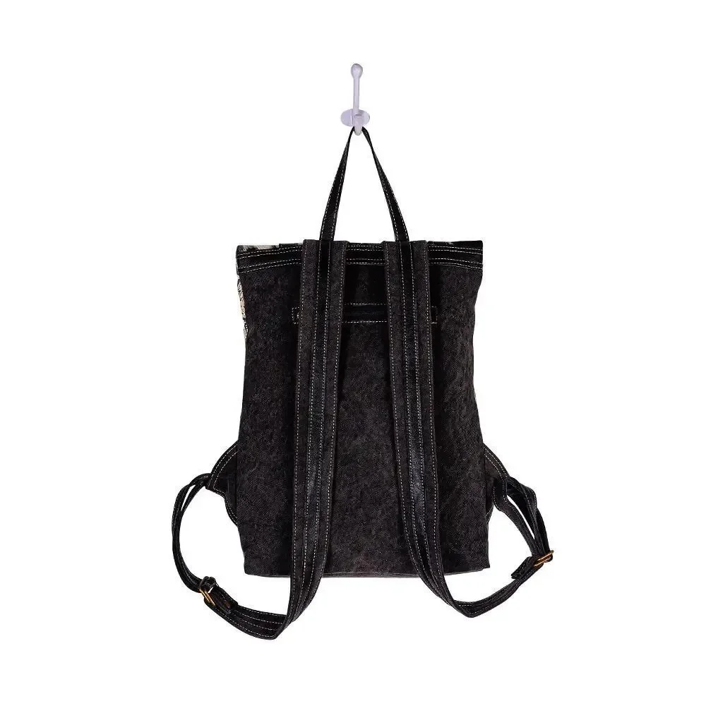 Myra Bag Handmade Le Medallion Backpack Upcycled Canvas & Cowhide Leather